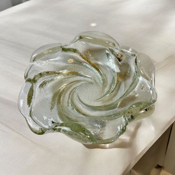 Fenton Other - Vintage Fenton Havy Glass Clear Thick Swirl Ashtray 9" Width